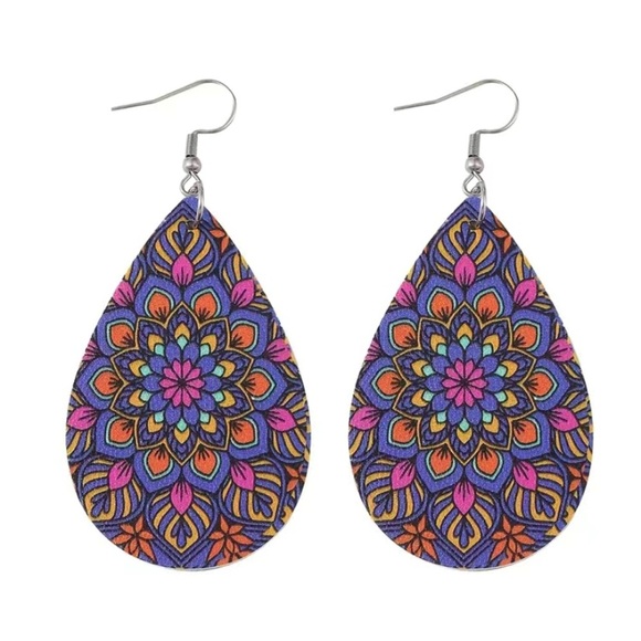 Vintage Boho Mandala Colorful Festival Earrings - Picture 2 of 4